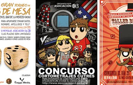 Algunos de los carteles realizados para la Asociación O3