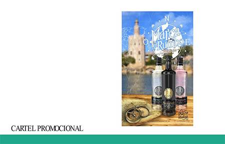 Marca tu rumbo: Cartel de las tres ginebras, con el fondo la Torre del Oro de Sevilla