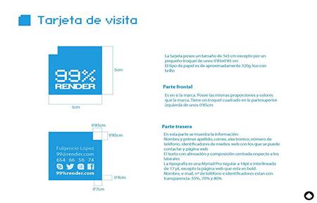 99 º/o Render: Tarjeta de visita, aprovechando su propia forma parte delantera la marca, trasera información